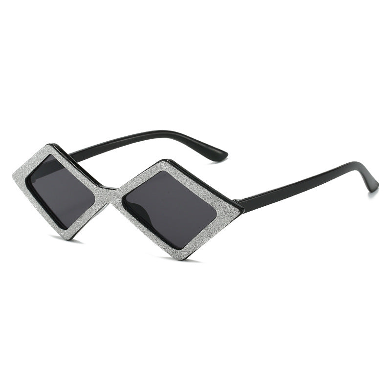 Damen futuristische, geometrische Sonnenbrille mit glitzerndem Rahmen Brehn