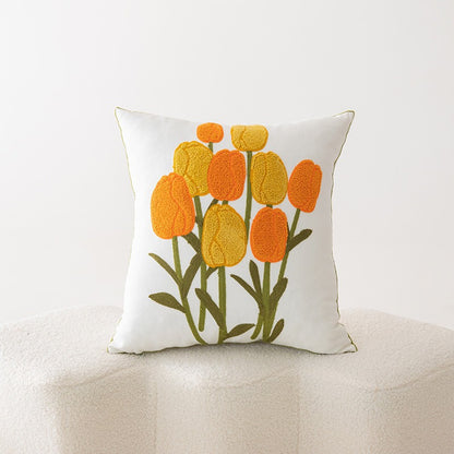 Bestickter Floral Baumwoll-Leinen Quadrat Kissenbezug mit verstecktem Reißverschluss und strukturiertem Appliqué