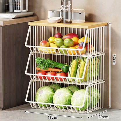 Multi-Ebenen Rollen Kücheneinkaufswagen für Obst und Gemüse mit Holzoberfläche