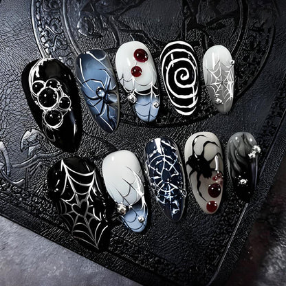 Kunstnagelset mit gruseligen Spinnen- und Halloween-Motiven Brehn
