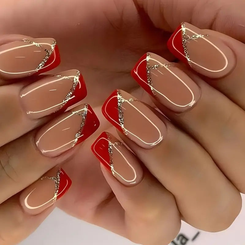 Elegante Kunstnägel mit Glitzer und Geometrischem Design Brehn