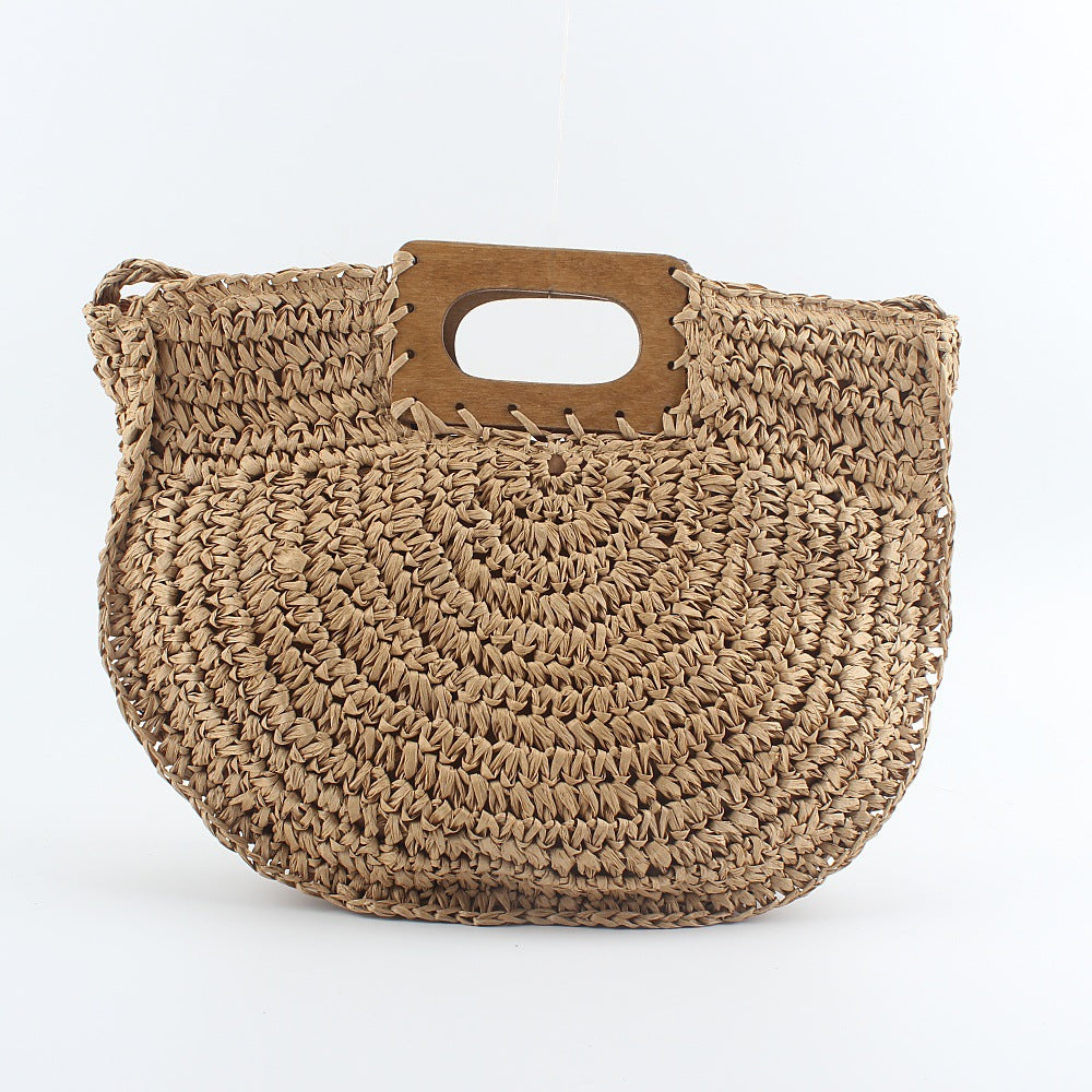 Handtasche Aus Handgewebtem Naturmaterial mit Stilvollem Holzgriff Brehn