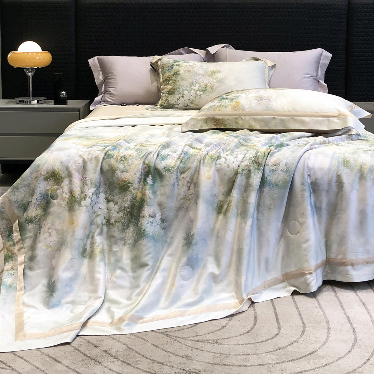 Luxuriöses Satin-Bettwäsche-Set mit Aquarell-Blumenmuster