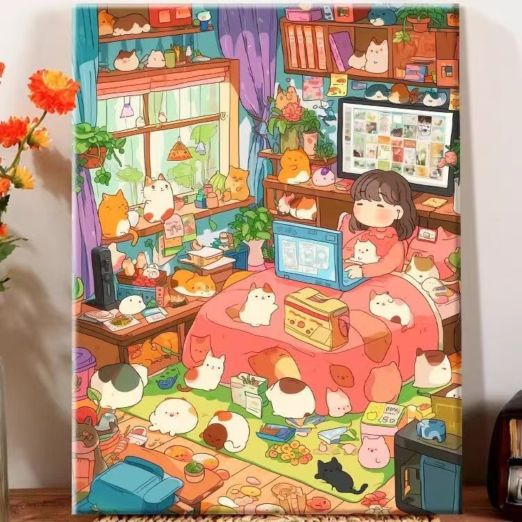 Verspielt Illustriertes Schlafzimmer Dekor Leinwandkunst Brehn
