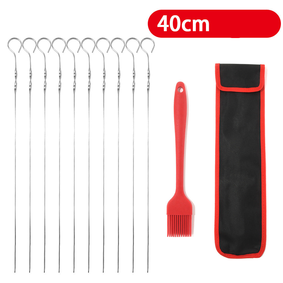 Edelstahl Grillspieß-Set mit Flachen, Verdrehten Spießen, Hitzebeständiger Silikonbürste und Aufbewahrungstasche Brehn