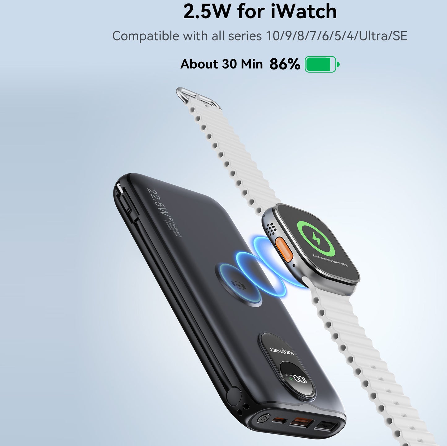 Tragbare Powerbank mit Qi-Ladefunktion und Kabelgebundenem Schnellladesystem Brehn
