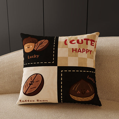 Plush Velvet Decorative Square Throw Pillow Cover with Cartoon Dog Family Illustration and Hidden Zipper