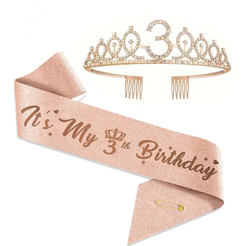 Damen Glitzernde Tiaras mit festlichem Geburtstagsbanner Brehn