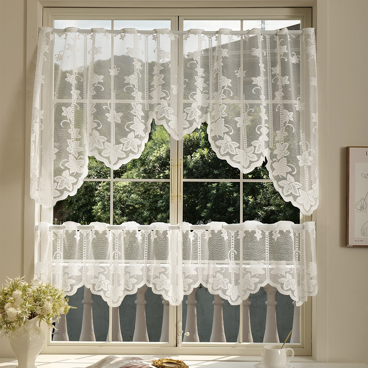 Elegante florale Spitzenfenster Vorhang Set