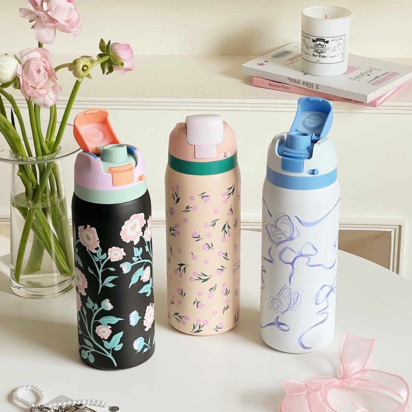 Damen Isolierte Wasserflasche mit floralem Design Brehn