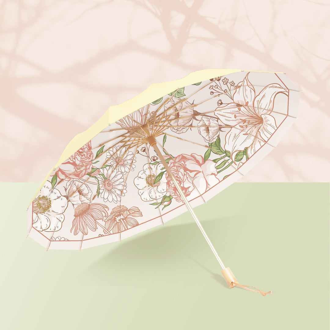 Damen eleganter Faltregenschirm mit floralen Mustern Brehn