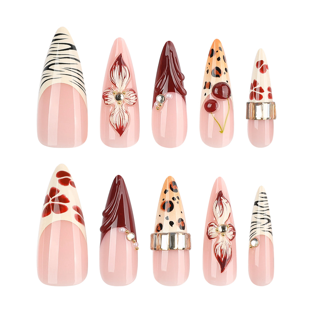 Künstliche Nagelkunst mit floralen und tierischen Motiven Brehn