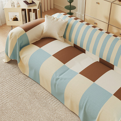 Quilted Oversized Plaid Sofa Slipcover with Armrest Drapes and Non-Slip Backing