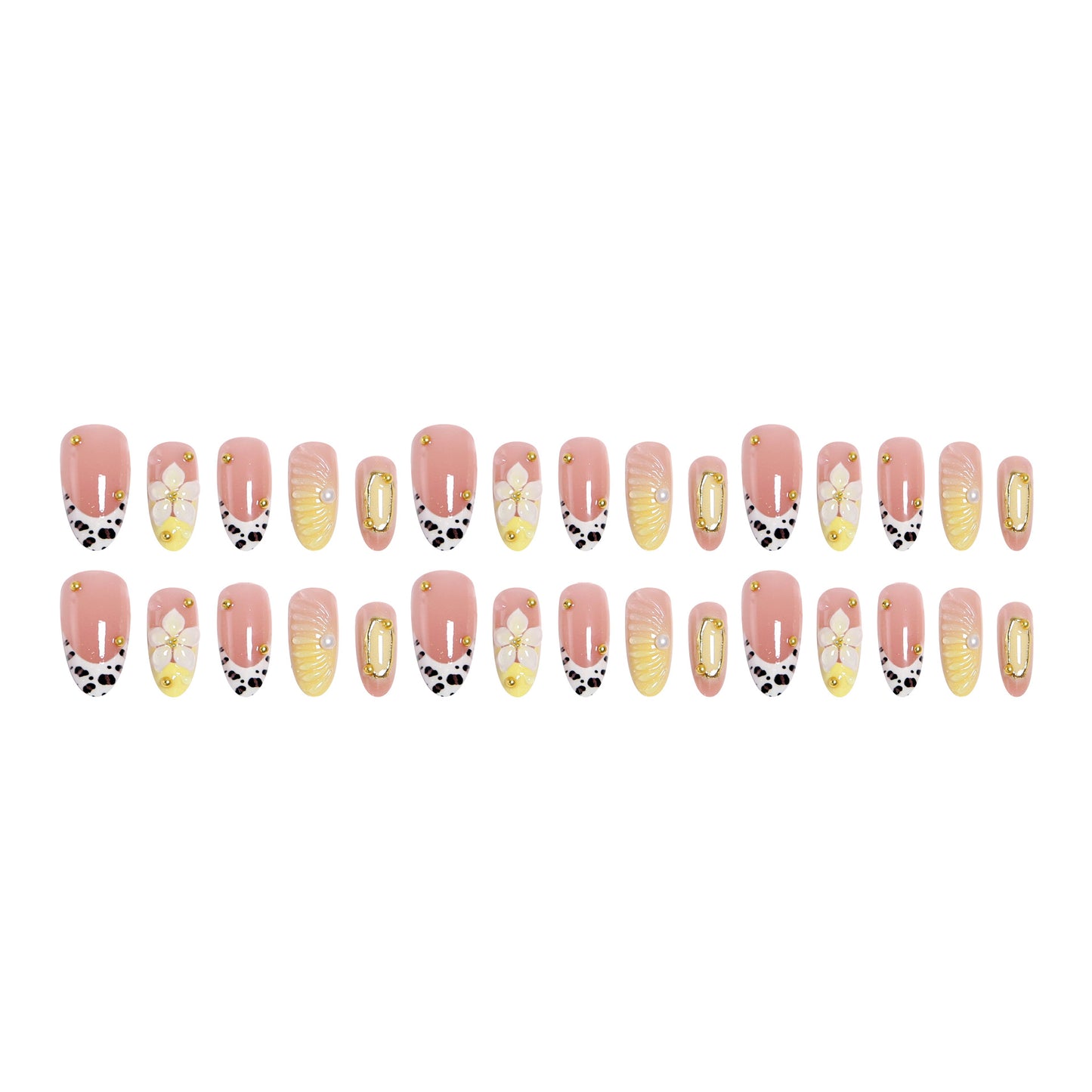 Kunstnagelset mit floralen und goldenen Applikationen Brehn