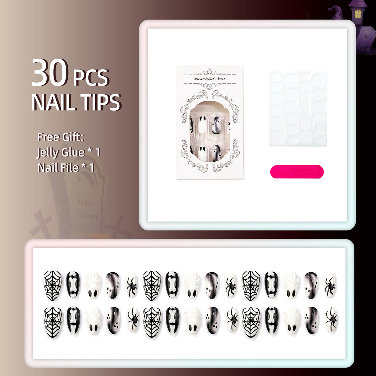 Halloween-Themen Press-On Nagelkunst Set 1790738549