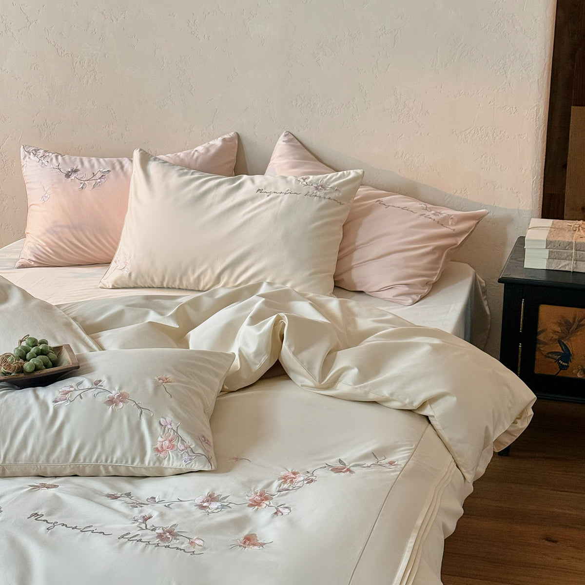 Bestickte Botanische Baumwolle Sateen Bettbezug Set