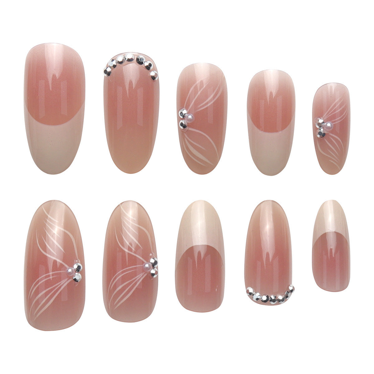 Elegante lange Stiletto-Presse-Nägel mit floralem und Schmuckakzenten Brehn