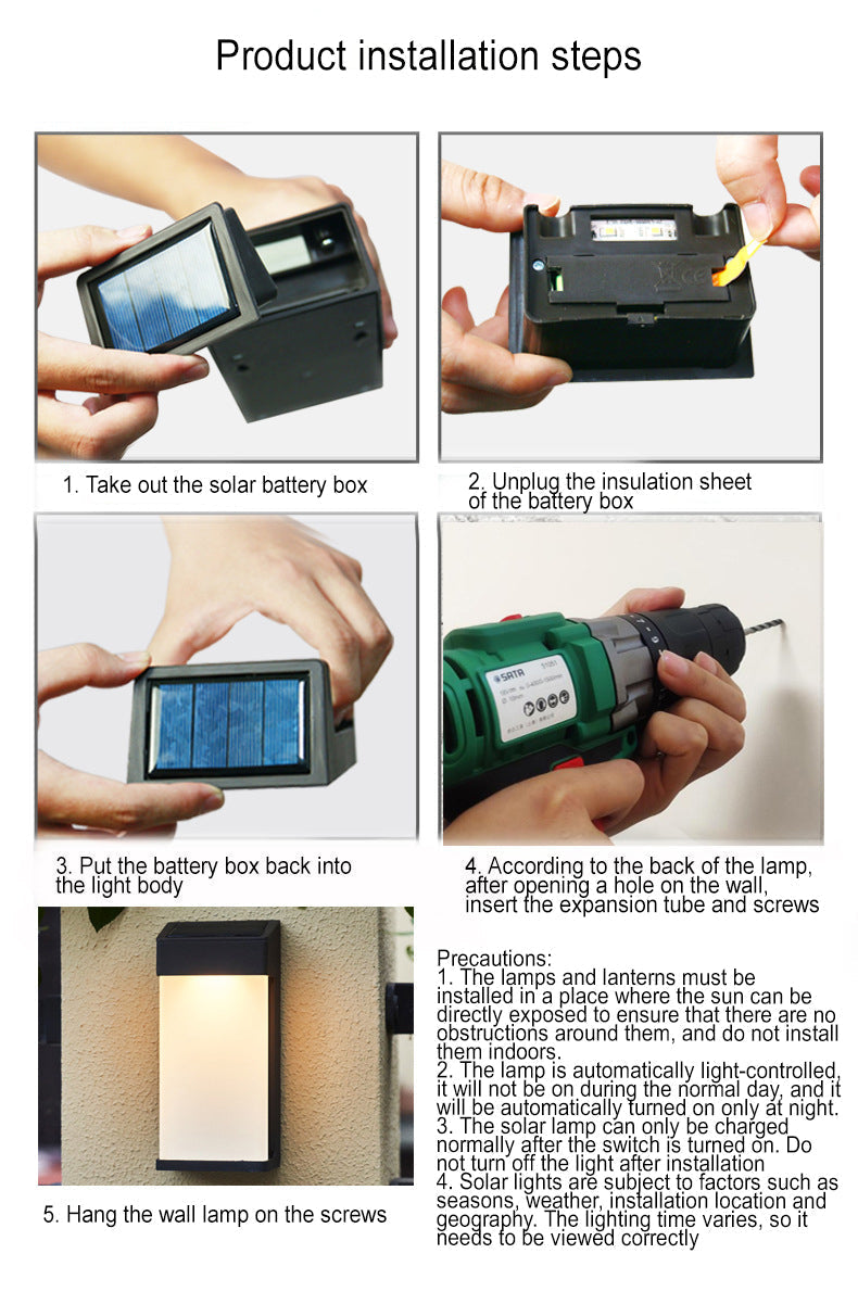 Solar Square LED-Wandleuchte für den Außenbereich, wasserdicht, aus mattiertem Glas