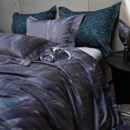 Seidiger Micro-Satin Abstract Wave Bettbezug Set mit verdecktem Verschluss und Kissenbezügen