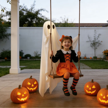 Kinder-Halloween-Kostümkleid mit Schnürmieder, Tüllrock und gestreiften Kniestrümpfen