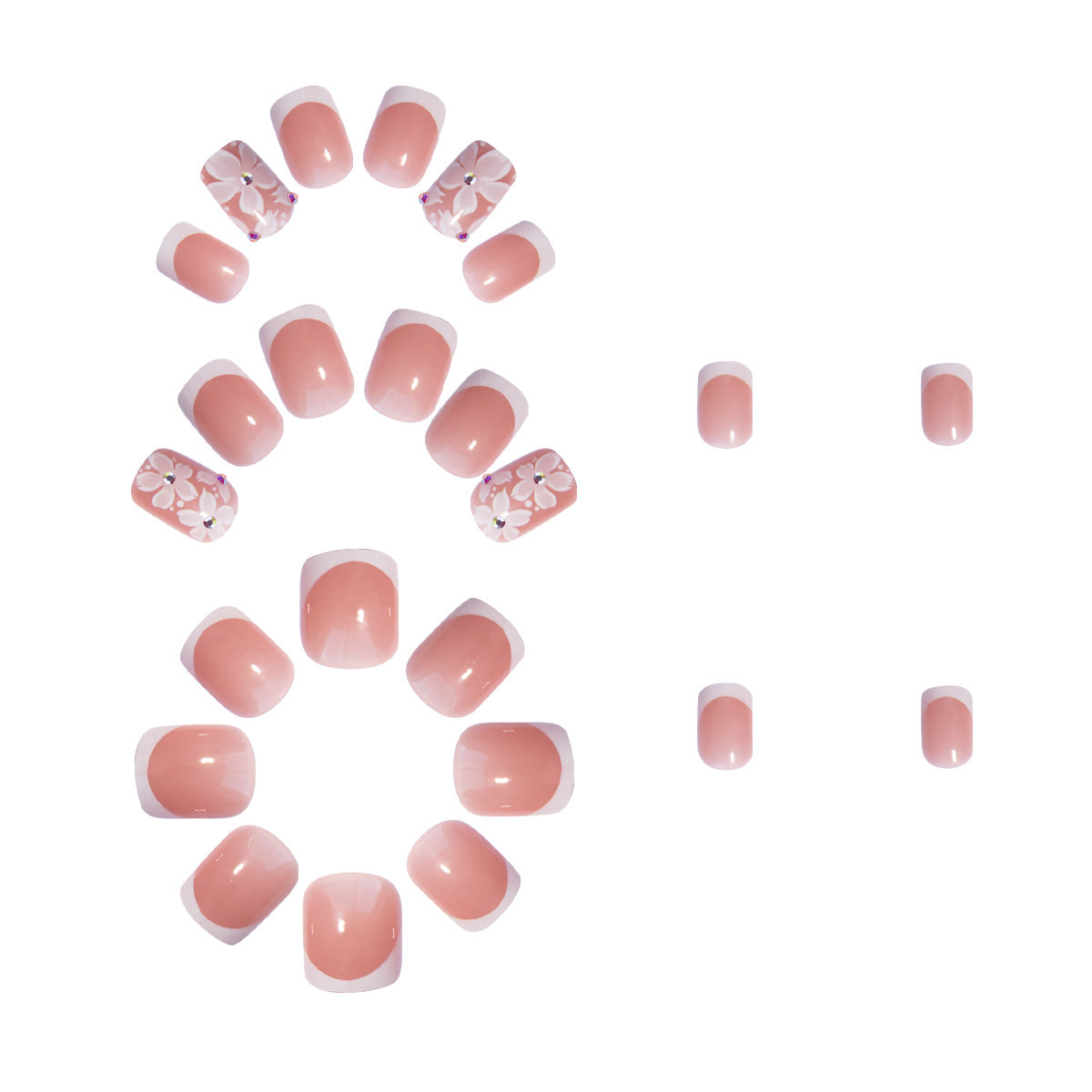 Kunstnagelset mit elegantem French Design und floralen Akzenten Brehn