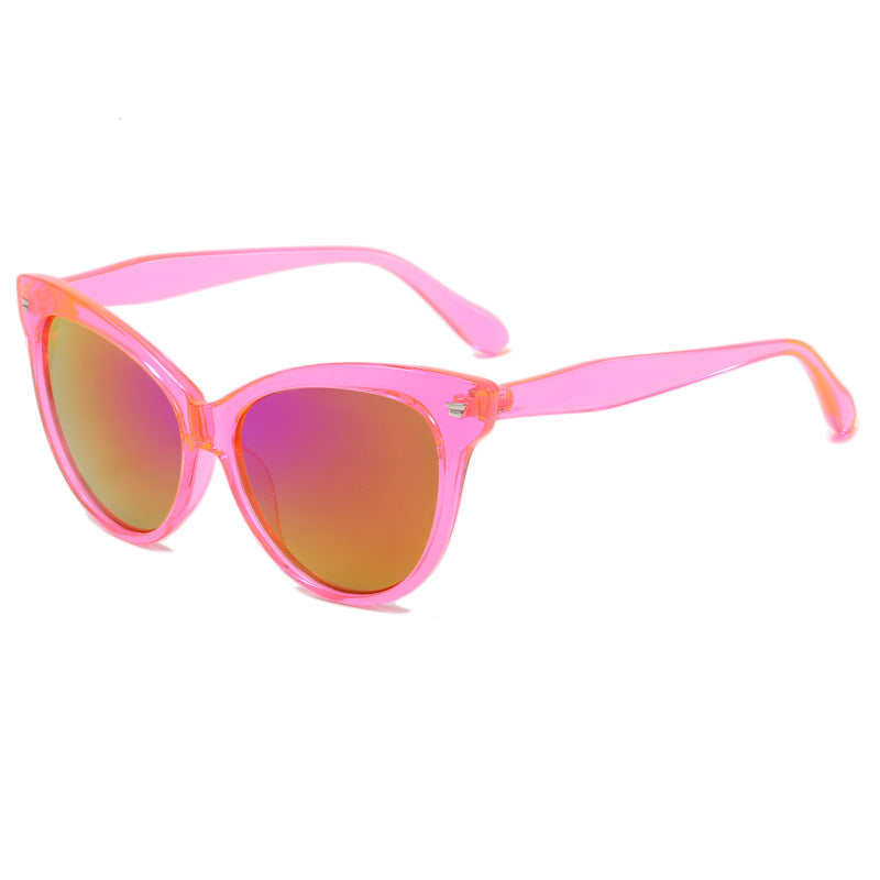 Damen modische Cat-Eye Sonnenbrille mit transparentem Rahmen und blauen Gläsern Brehn
