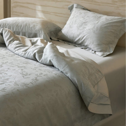 Luxus Jacquard Blattmuster Sateen Bettwäsche-Set mit verdezippertem Reißverschluss
