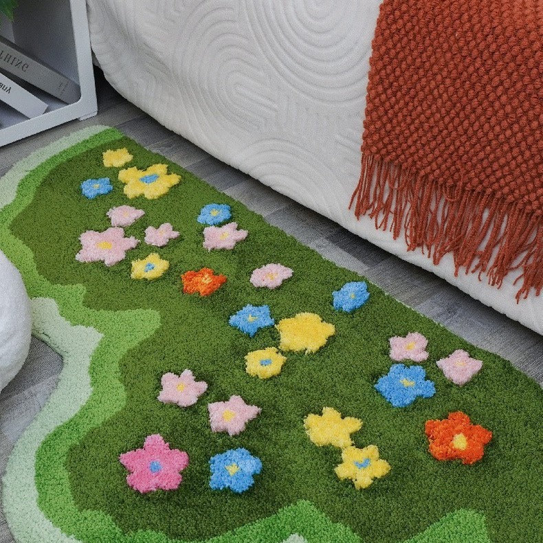 Blumenwiese getufteter Hochflor-Mikrofaser rutschfester Läufer Teppich