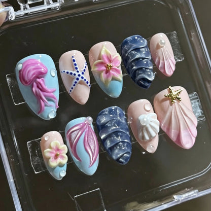 Künstlerisches maritimes Press-On Nagelkunstset Brehn