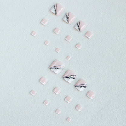 Elegante Französische Spitzen-Pediküre-Nagelkunst