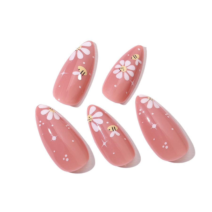 Kunstnägel Set mit eleganten Blüten und Glitzerakzenten Brehn