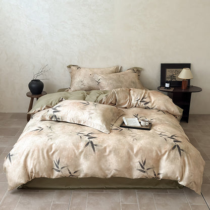 Atmungsaktives Baumwollsatin botanisches Bettbezug-Set mit wendbarem Innenbezug und Eckenbändern