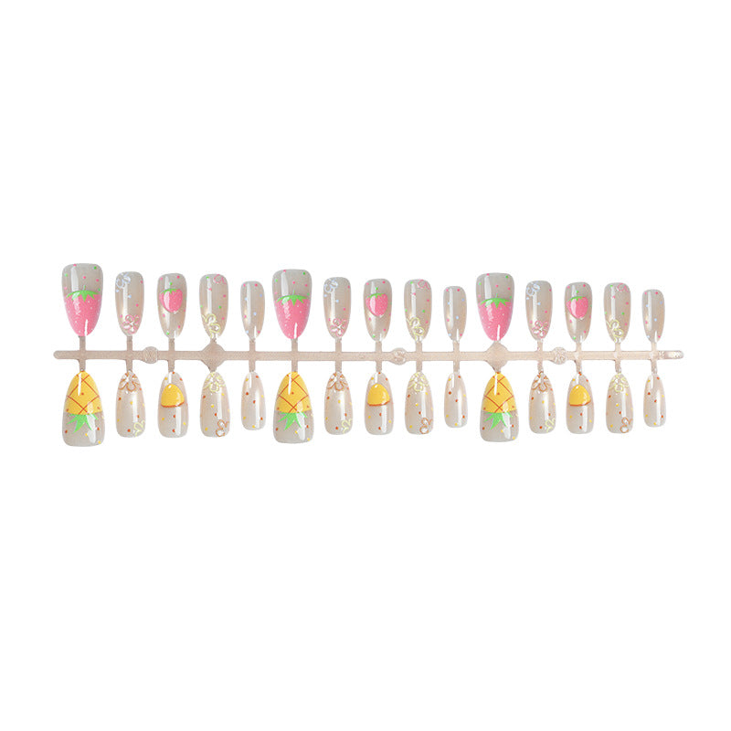 Verspiele Erdbeer- und Blumen-Press-On-Nagelkunst-Set