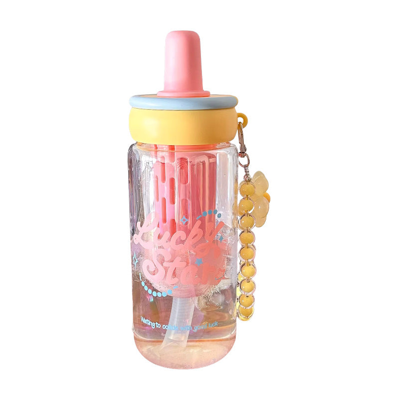Damen kreative Trinkflasche mit integriertem Strohhalm und Schlüsselanhänger Brehn