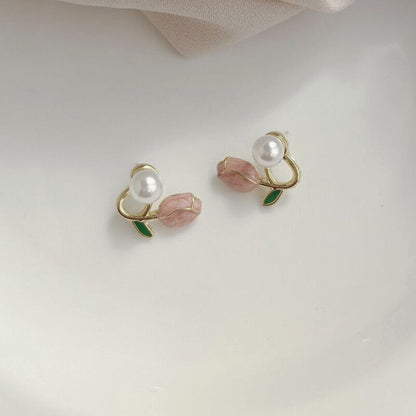 Blumenmotif Perlen- und Steinohrringe Brehn