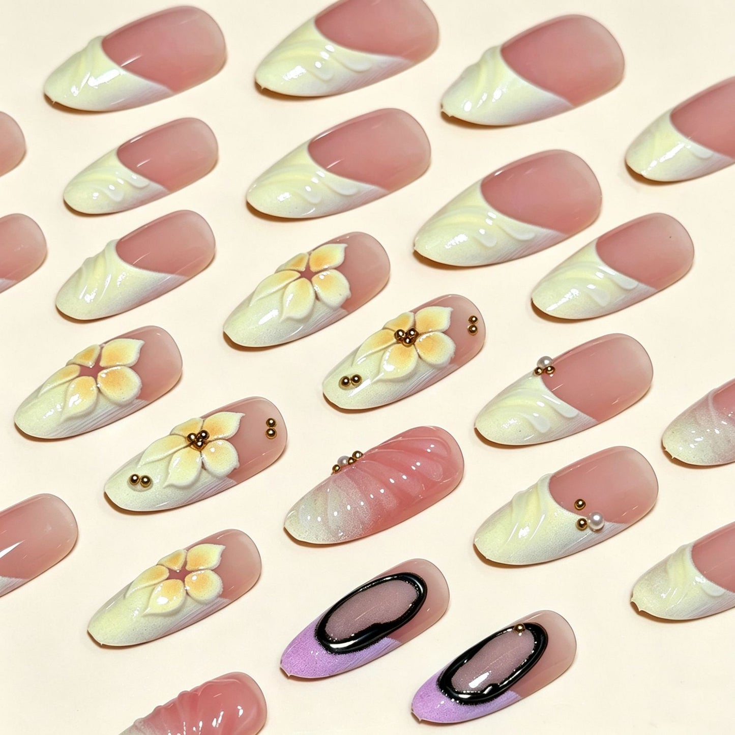 Künstlerische 3D Blumen Press-On Nagelverlängerungen Brehn