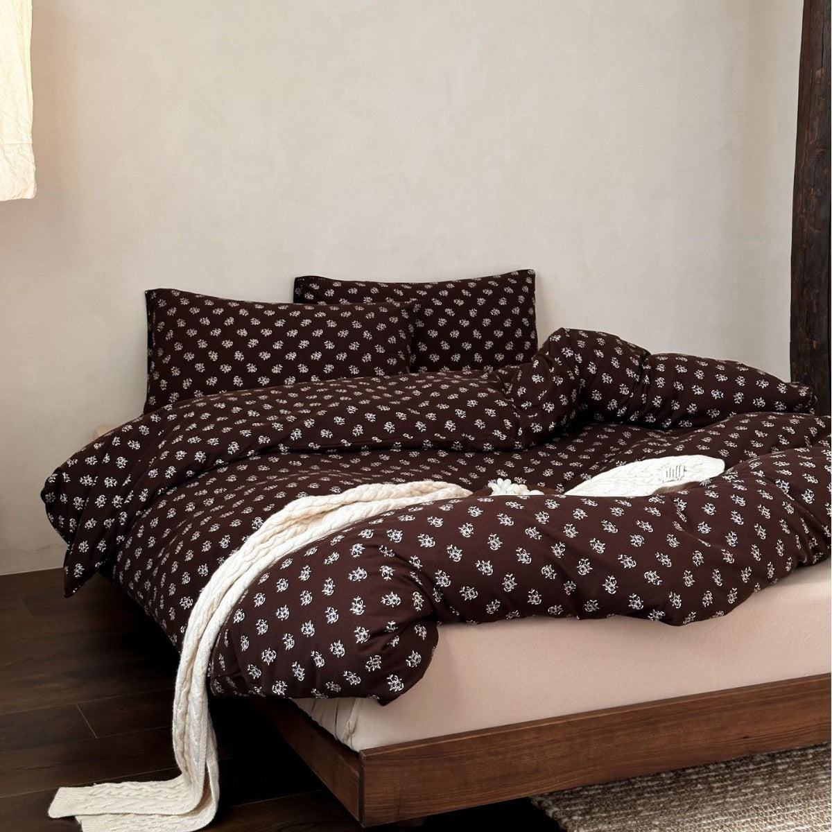 Blumen Baumwoll Percale Bettwäsche Set mit Bettbezug, Spannbettlaken und Kissenbezügen mit Umschlag