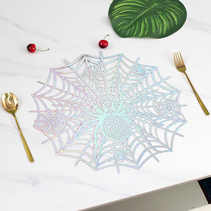 Filigrane Halloween-Tischdekoration Spinnennetz-Platzset aus flexiblem Kunststoff