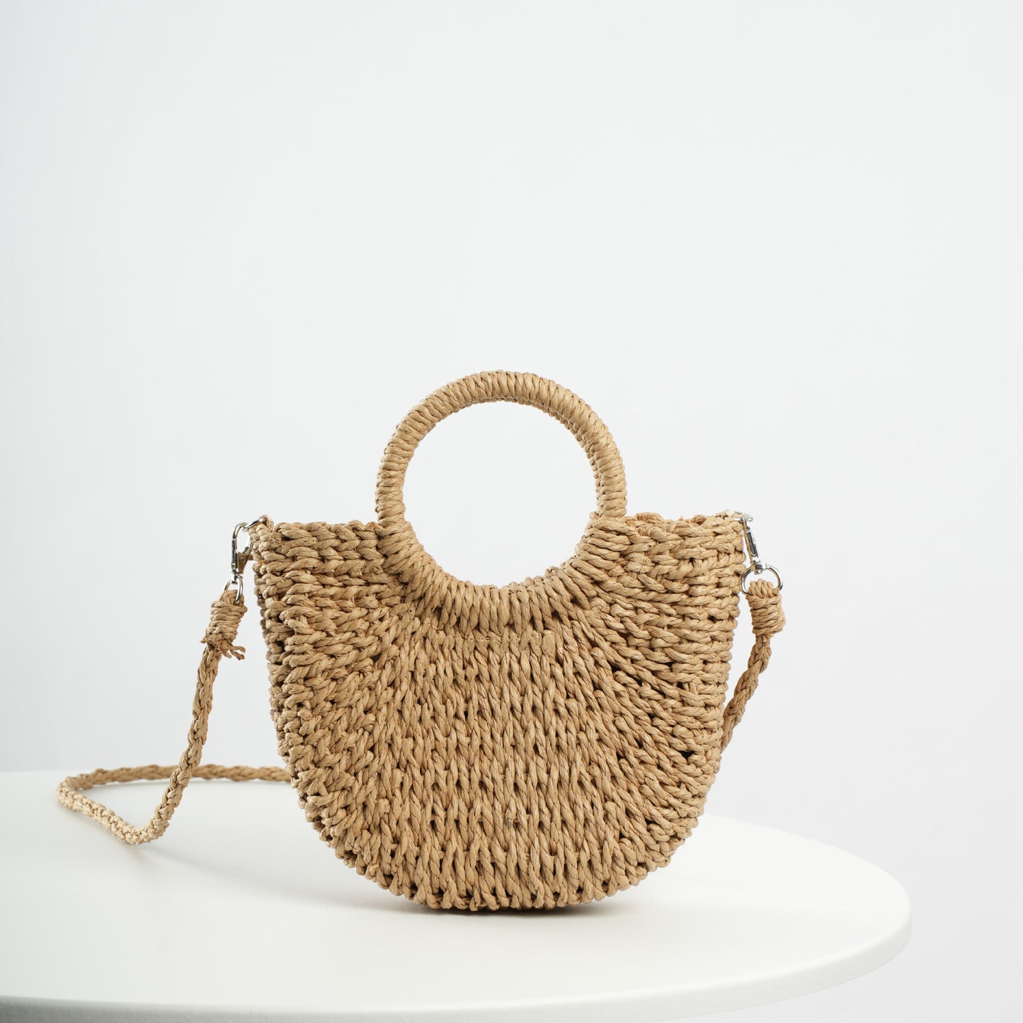 Handgefertigte Basthandtasche mit Runden Griffen Brehn
