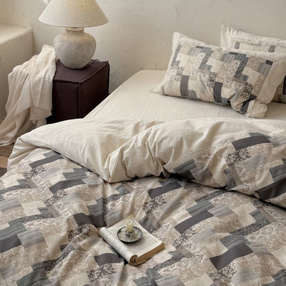 Patchwork gesteppte Bettbezugset mit Leinen-Mischung Percale Kissenbezügen