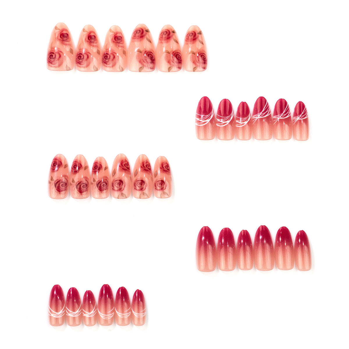 Elegantes Rosen Design Press-On Nagelset