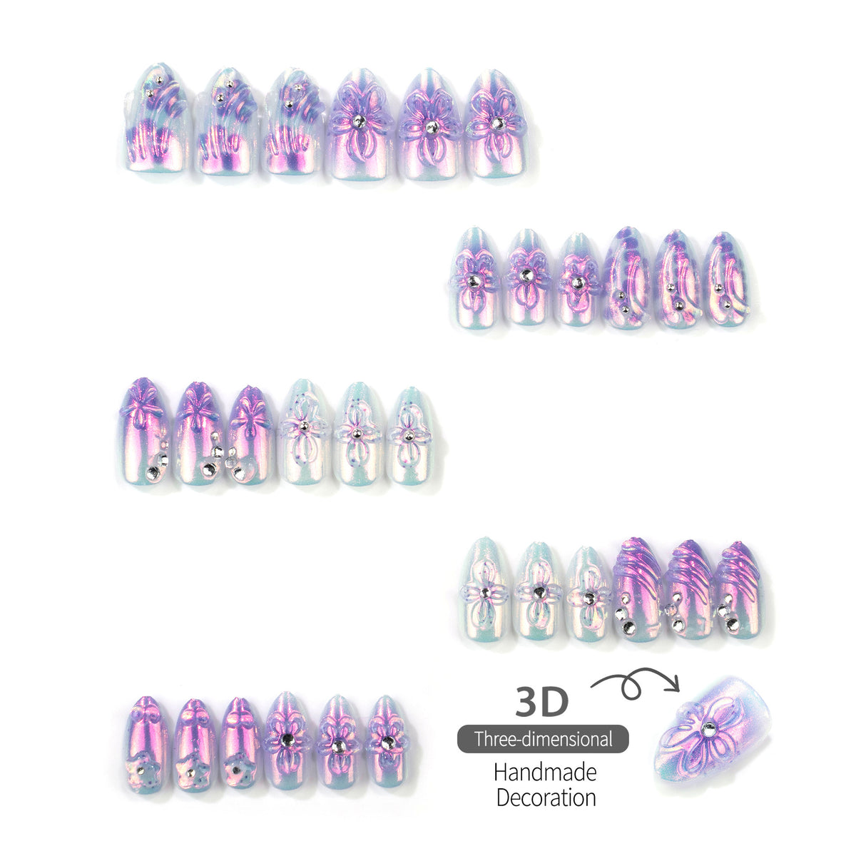 Iridescent Floral Press-On Nagelkunst Set