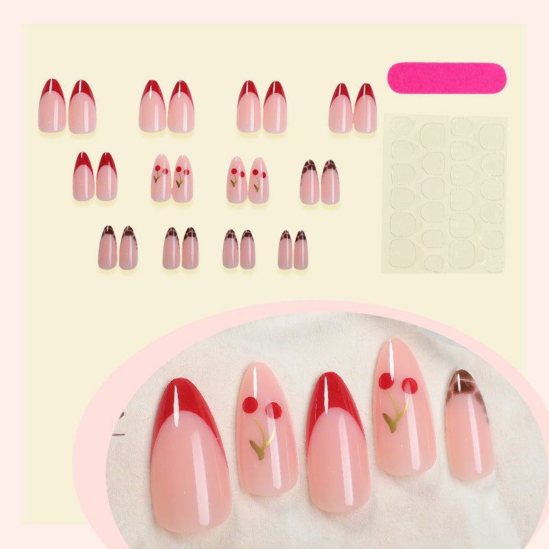 Kunstnagelset mit fruchtigem Kirsch-Design und elegantem Farbverlauf Brehn