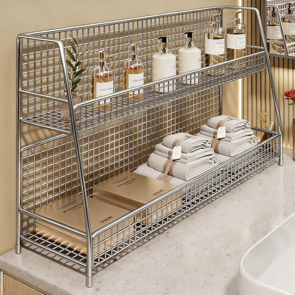 Multi-Ebenen Drahtgitter Arbeitsplattenorganizer mit schrägem Rahmen und belüfteten Mesh-Regalen