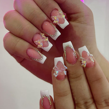 Elegante 3D Französische Spitze Nagelverlängerungen Brehn