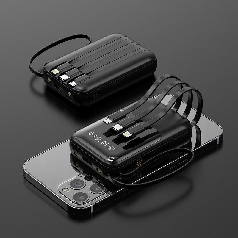 Tragbare Powerbank mit integriertem multifunktionalen Kabelsystem und digitaler Anzeige Brehn