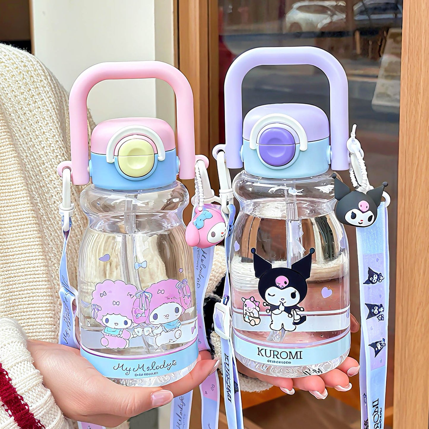 Damen Trinkflasche mit hochwertigem Silikon-Tragegriff und verspieltem Charakterdesign Brehn