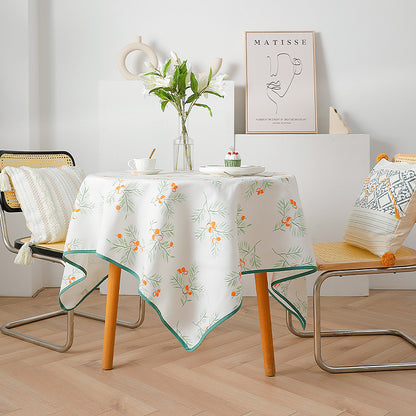 Rechteckige Esstischdecke mit botanischem Orangenbeeren-Print und kontrastierter Saum-Paspel Brehn
