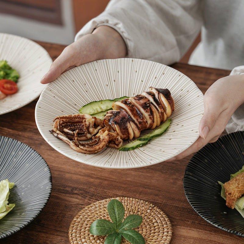 Handgefertigte japanische Mino Ware Keramische zerknitterte Teller | Brehn