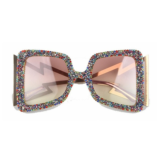 Damen übergroße Sonnenbrille mit glitzerndem Kristallrahmen Brehn